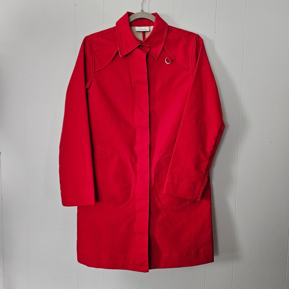 Vintage Cotton Coat Women Button Front Red Trench 90s Size S